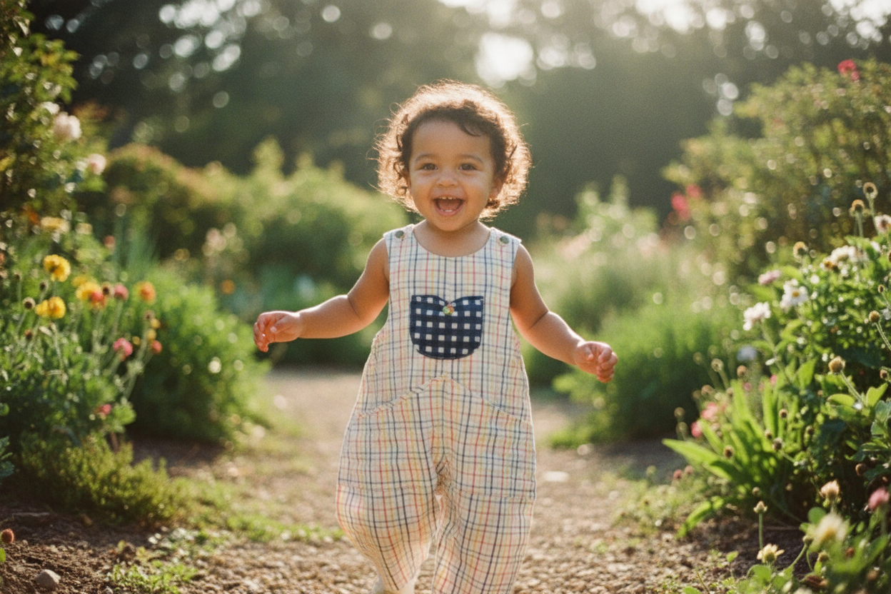 Lilleloom Toddler Walking in Plaid Overalls
